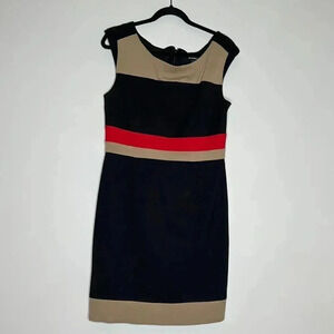 Le Chateau Black Tan & Red Cap Sleeve Dress with Shaping lining